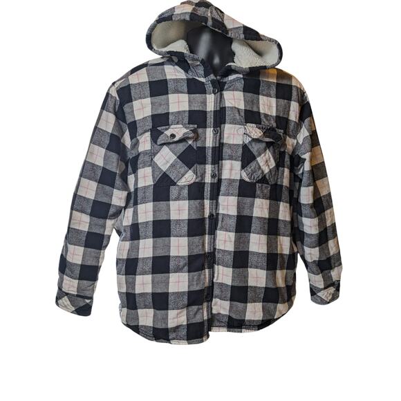 Boston Traders Flannel Jacket Shirt Womens XXL Sherpa Lined Hooded Plaid Shacket - Picture 9 of 15